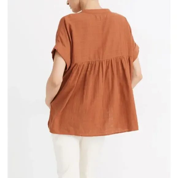 Madewell Lakeline Popover Shirt Textural Plaid Orange XS - Picture 3 of 4